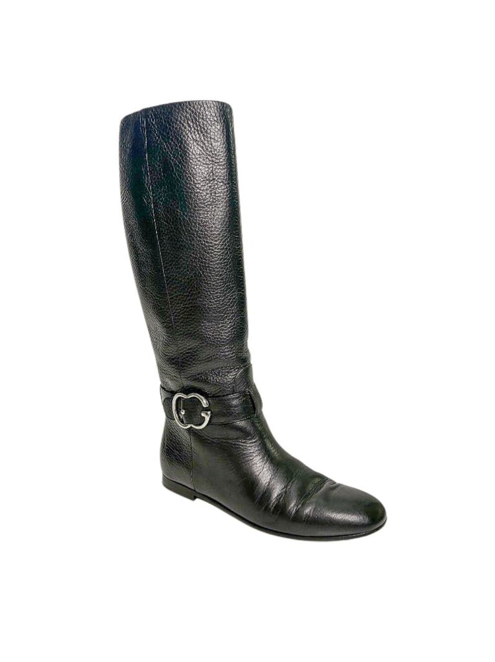 Gucci Sachalin Interlocking GG Riding Boots Black Leather EU 37 Knee High